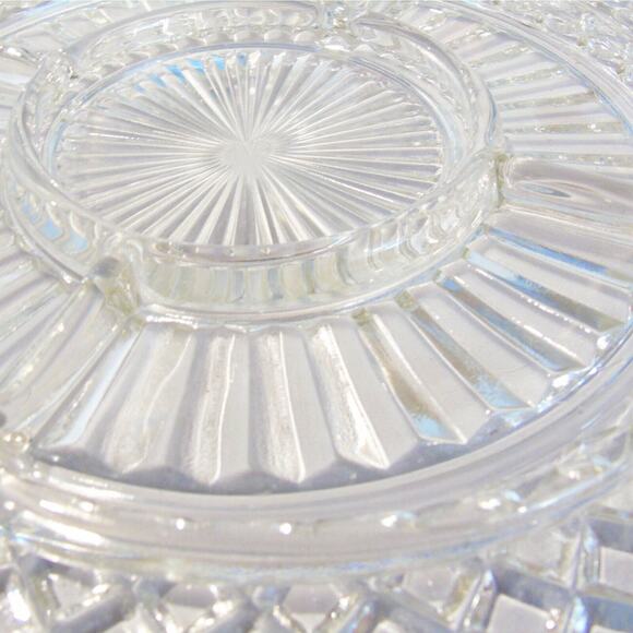 Glass DIVIDED SERVING PLATTER 14" Fruit Tray Dish 6 Section Diamond Cut Sawtooth - Picture 5 of 7